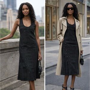 NWT A.W.A.K.E MODE The Weaved Fitted Midi Tank Dress in Black Size US XS